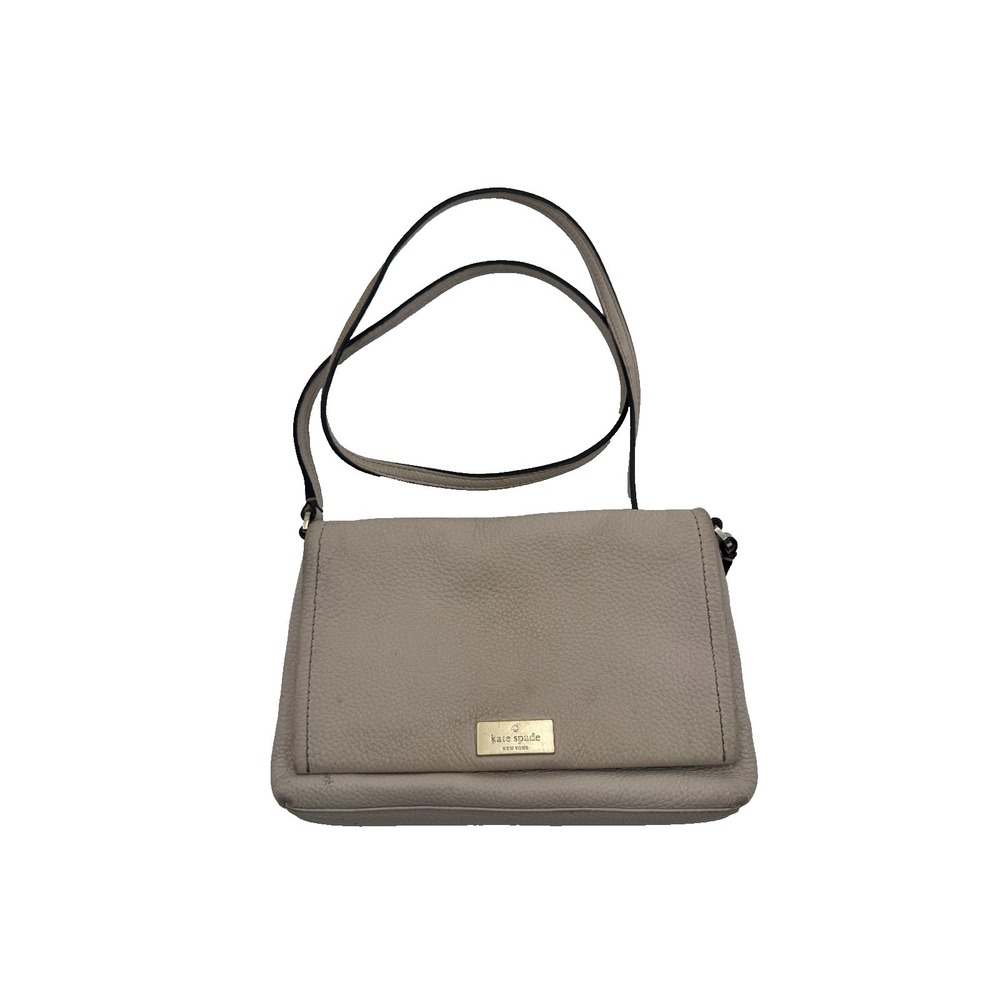 Kate Spade New York Liv Flap‎ Crossbody Bag Womens Small Beige Pebbled Leather